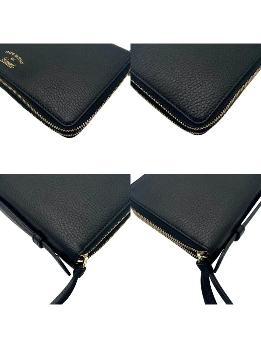 Gucci Wallet Swing Travel Case Bifold Double Zipper Zip Around Leather Black